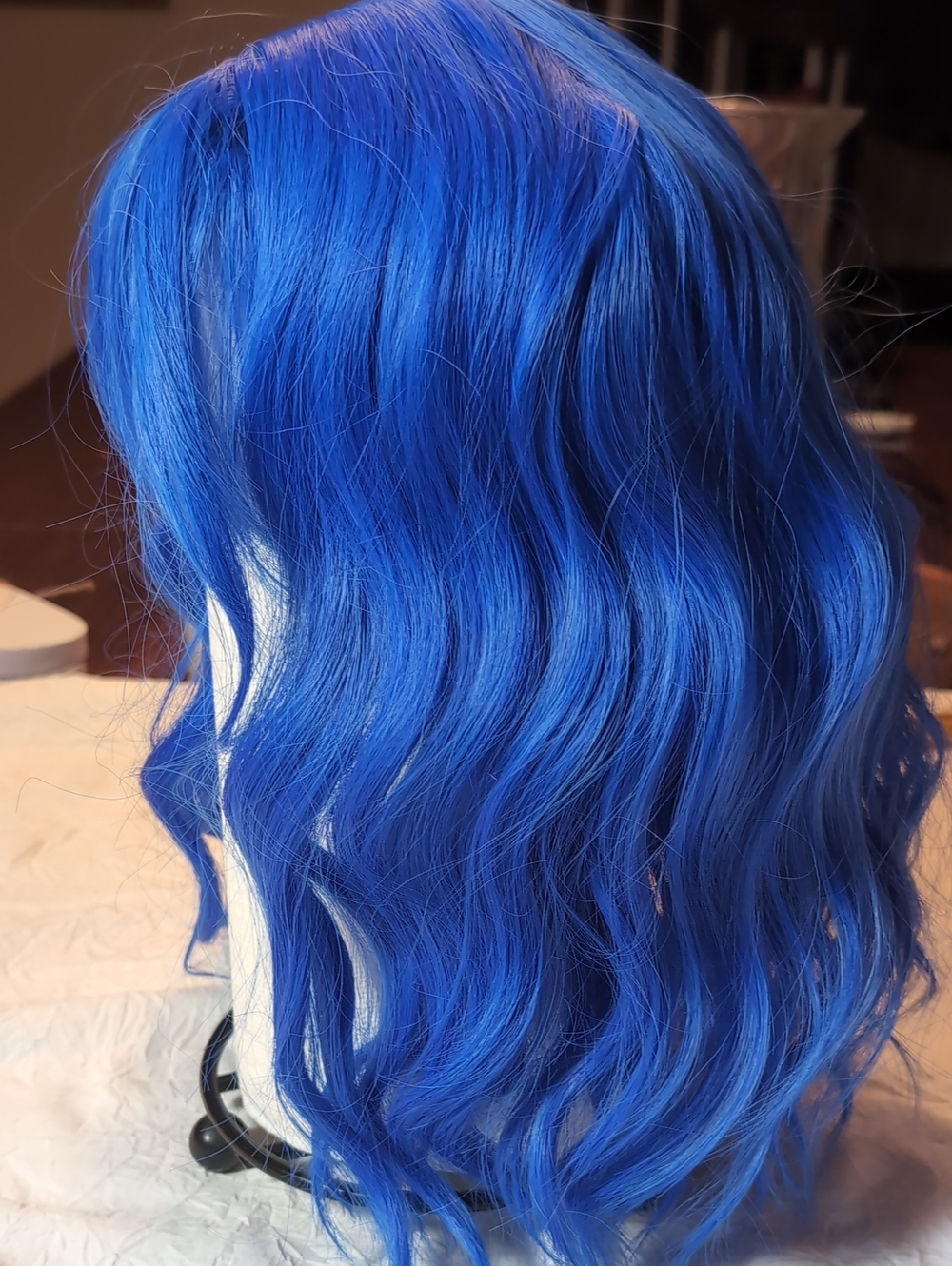 Royal Blue Wavy Cosplay Wig Shoulder Length Costume Hair with Bangs